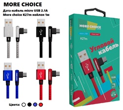 Кабель K27m USB+micro USB 2.1A нейлон More choice 1м