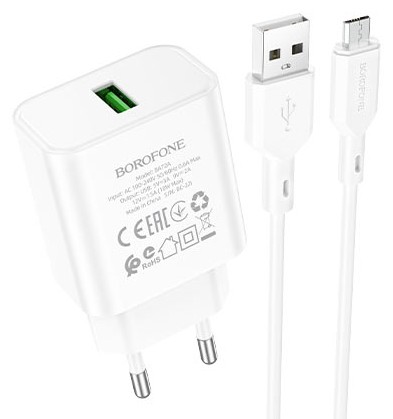 СЗУ 1USB 3.0A QC3.0 18W быстрая зарядка для micro USB Borofone BA72A