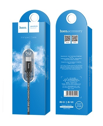 Дата-кабель USB 2.0A для Type-C Hoco X14 нейлон 2м