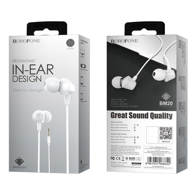 Наушники вакуумные AUX разъём с МК без рег.громкости длина 1.2м Borofone BM20