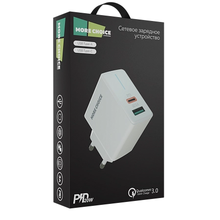 СЗУ 1USB+1Type-C 3.0A PD 20W+QC3.0 быстрая зарядка More choice NC61