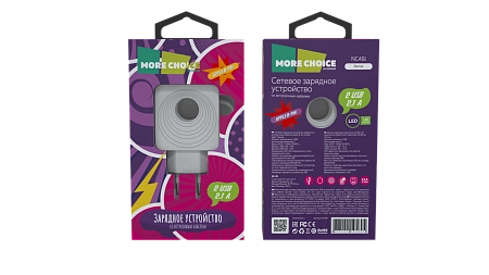 СЗУ 2USB 2.1A для Lightning 8-pin со встроенным кабелем и LED подсветкой More choice NC48i