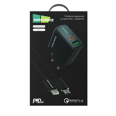 СЗУ 1USB+1Type-C 3.0A PD 20W+QC3.0 быстрая зарядка для Lightning 8-pin Type-C More choice NC61i