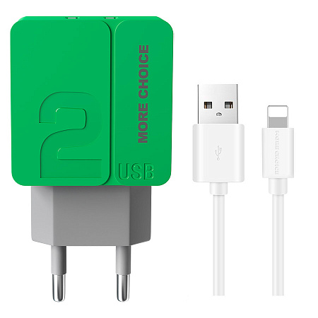 СЗУ 2USB 2.4A для Lightning 8-pin More choice NC46i