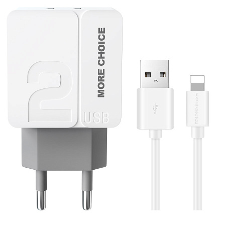 СЗУ 2USB 2.4A для Lightning 8-pin More choice NC46i