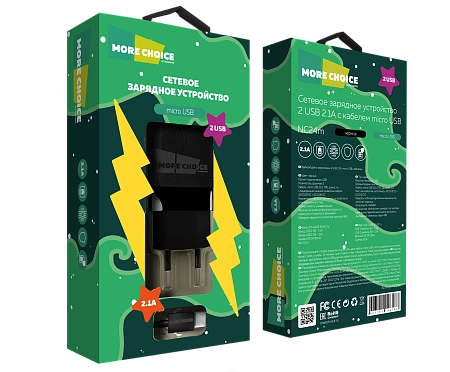 СЗУ 2USB 2.1A для micro USB More choice NC24m