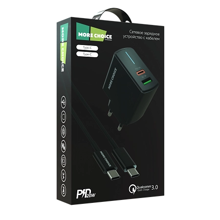 СЗУ 1USB+1Type-C 3.0A PD 20W+QC3.0 быстрая зарядка для Type-C Type-C More choice NC61a