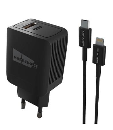 СЗУ  Smart 2USB 3.0A PD 20W+QC3.0 быстрая зарядка для Lightning Type-C More choice NC71Si