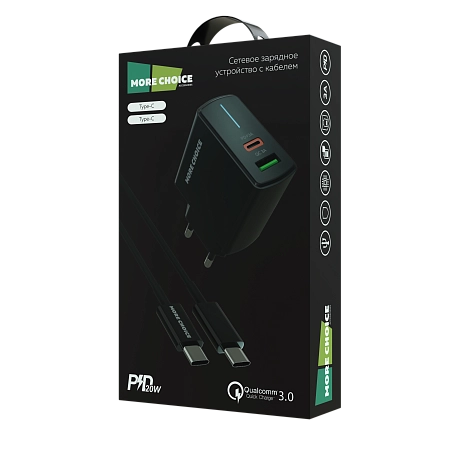 СЗУ 1USB+1Type-C 3.0A PD 20W+QC3.0 быстрая зарядка для Type-C Type-C More choice NC61a