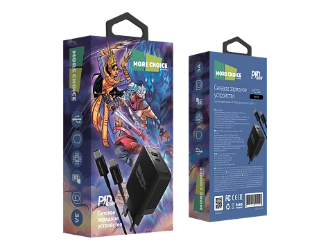 СЗУ  Smart 2USB 3.0A PD 20W+QC3.0 быстрая зарядка для Lightning Type-C More choice NC71Si