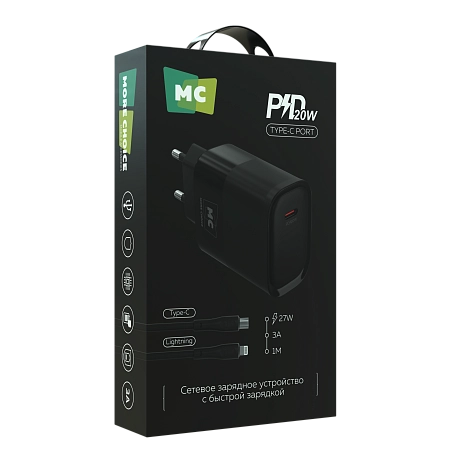 СЗУ 1Type-C 3.0A PD 20W быстрая зарядка для Lightning 8-pin Type-C More Choice NC67i