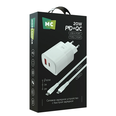 СЗУ 1USB+1Type-C 3.0A PD 20W+ QC3.0 быстрая зарядка для Type-C Type-C More Choice NC81a