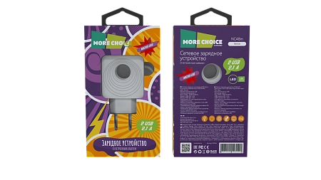 СЗУ 2USB 2.1A для micro USB со встроенным кабелем и LED подсветкой More choice NC48m