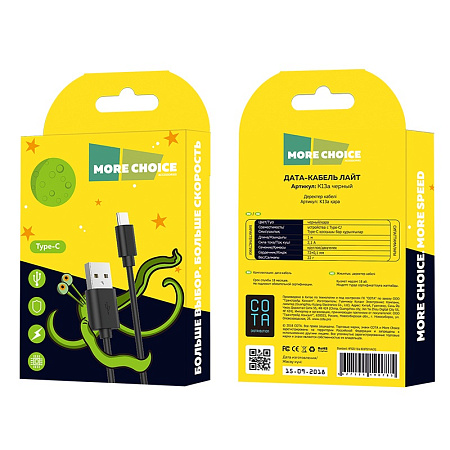 Дата-кабель USB 2.4A для Type-C More choice K13a TPE 1м
