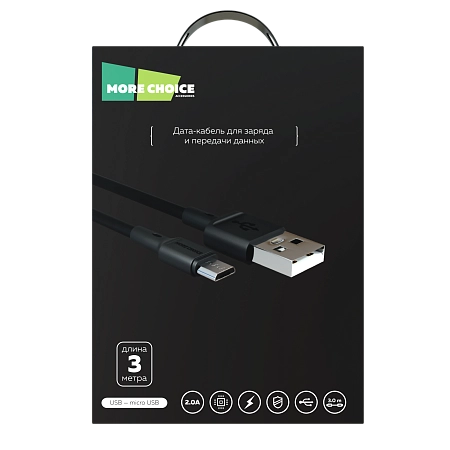 Дата-кабель USB 2.0A для micro USB More choice K19m TPE 3м