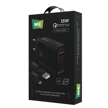 СЗУ 1USB 3.0A QC3.0 15W быстрая зарядка для Type-C More Choice NC09a
