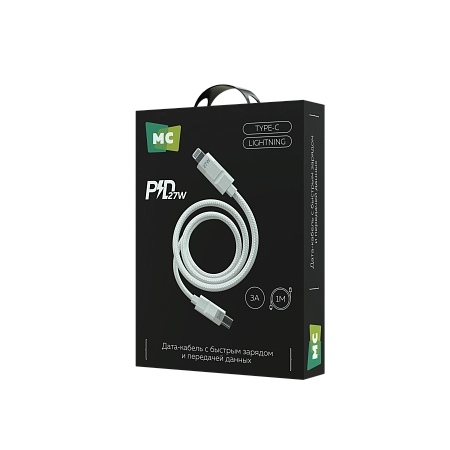 Дата-кабель USB 3.0A PD 27W для Lightning 8-pin Type-C More choice K87ia нейлон 1м