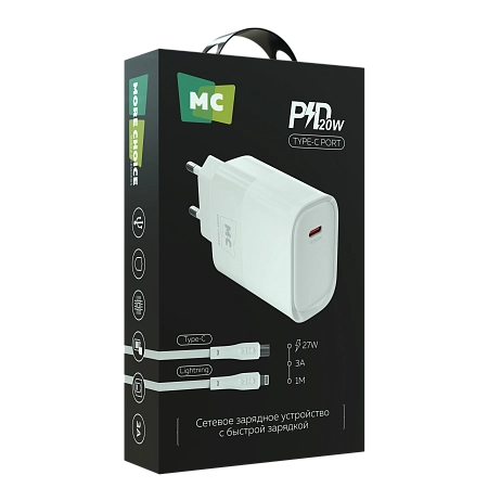 СЗУ 1Type-C 3.0A PD 20W быстрая зарядка для Lightning 8-pin Type-C More Choice NC67i