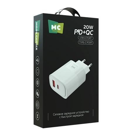 СЗУ 1USB+1Type-C 3.0A PD 20W+ QC3.0 быстрая зарядка More Choice NC81