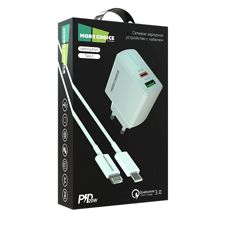 СЗУ 1USB+1Type-C 3.0A PD 20W+QC3.0 быстрая зарядка для Lightning 8-pin Type-C More choice NC61i