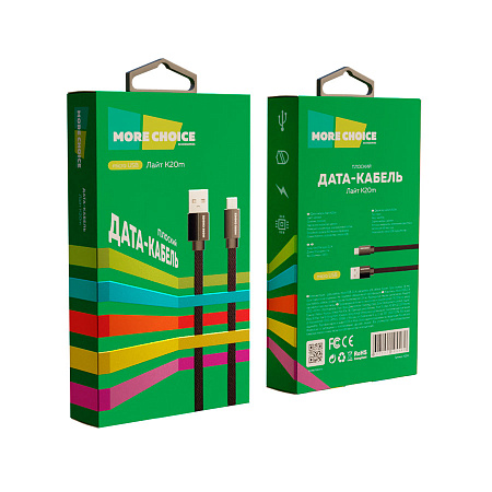 Дата-кабель USB 2.1A для micro USB More choice K20m нейлон 1м