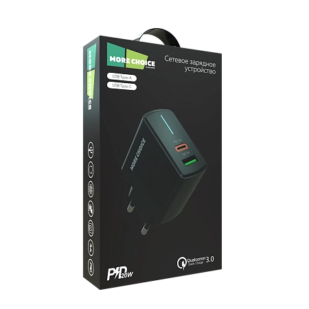 СЗУ 1USB+1Type-C 3.0A PD 20W+QC3.0 быстрая зарядка More choice NC61