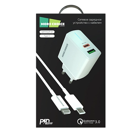СЗУ 1USB+1Type-C 3.0A PD 20W+QC3.0 быстрая зарядка для Lightning 8-pin Type-C More choice NC61i