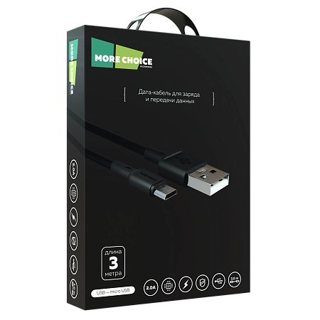Дата-кабель USB 2.0A для micro USB More choice K19m TPE 3м