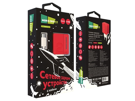 СЗУ 2USB 2.4A для Type-C More choice NC46a 1м