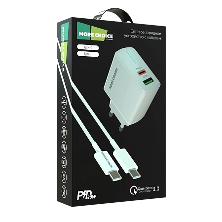 СЗУ 1USB+1Type-C 3.0A PD 20W+QC3.0 быстрая зарядка для Type-C Type-C More choice NC61a
