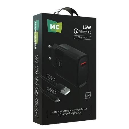 СЗУ 1USB 3.0A QC3.0 15W быстрая зарядка для micro USB More Choice NC09m
