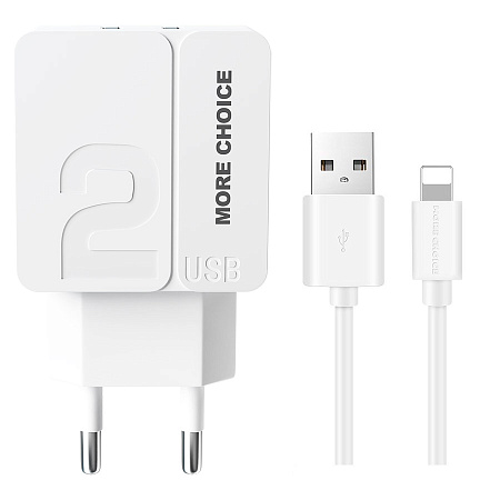 СЗУ 2USB 2.4A для Lightning 8-pin More choice NC46i